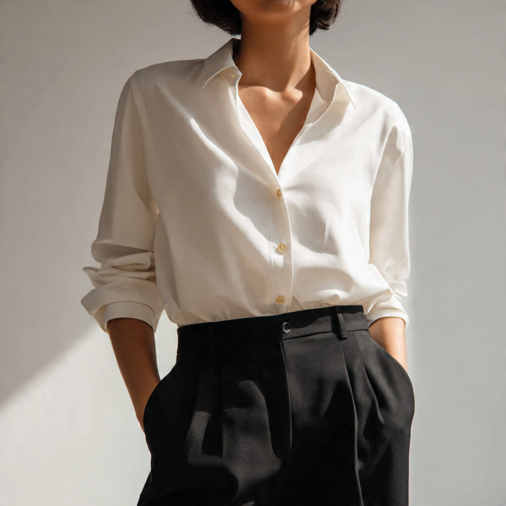 20 Best Minimalist Outfit Ideas to Stay Stylish with Less 1 Timeless White Shirt and Black Trousers