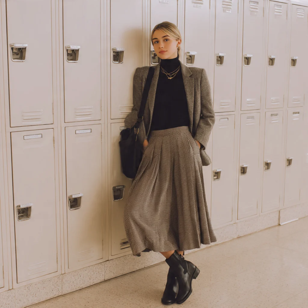 Turtleneck with Pleated Midi and Blazer