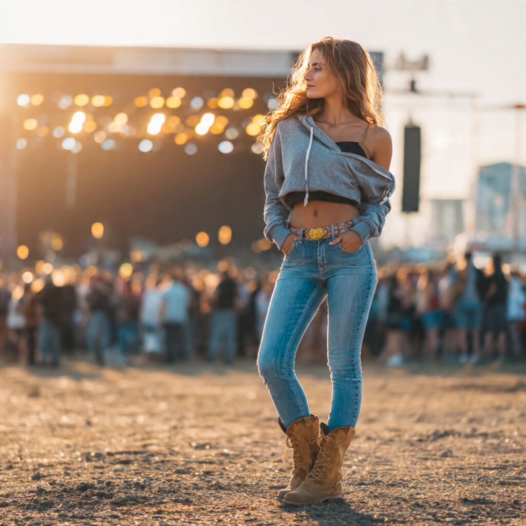 25 Trendy Country Concert Outfit Ideas to Rock Your Look 22 Western Crop Hoodie with Jeans