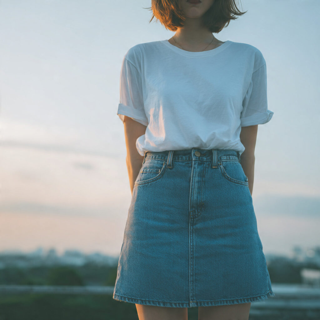 20 Best Minimalist Outfit Ideas to Stay Stylish with Less 11 White Tee and Denim Skirt