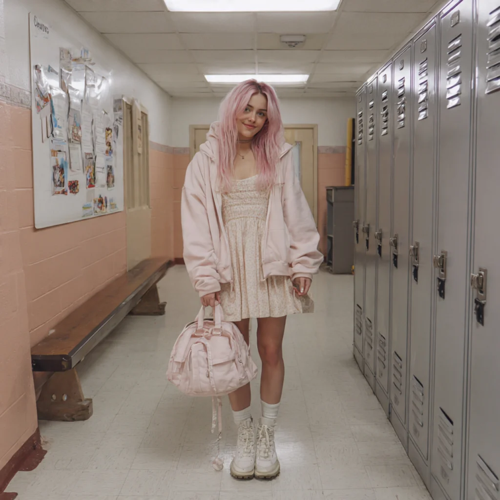 Y2K Back to School Outfits: Babydoll Dress and Oversized Hoodie