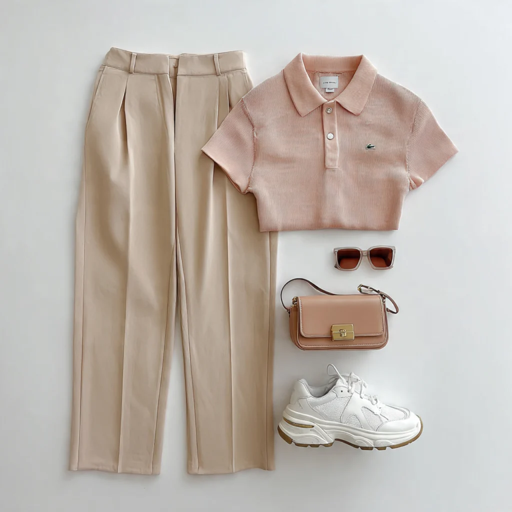 Y2K Back to School Outfits: Cropped Polo with Pleated Pants