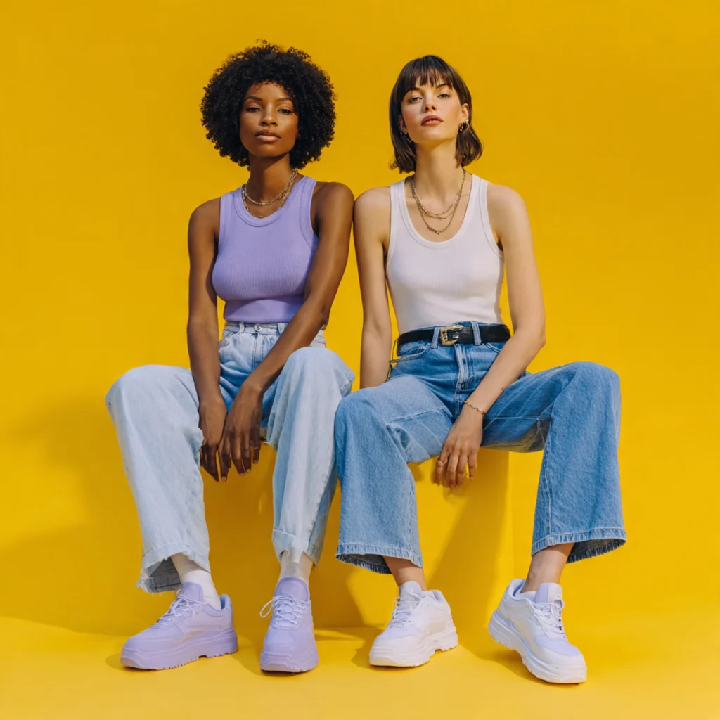 Y2K Back to School Outfits: Layered Tank Tops and Bootcut Jeans