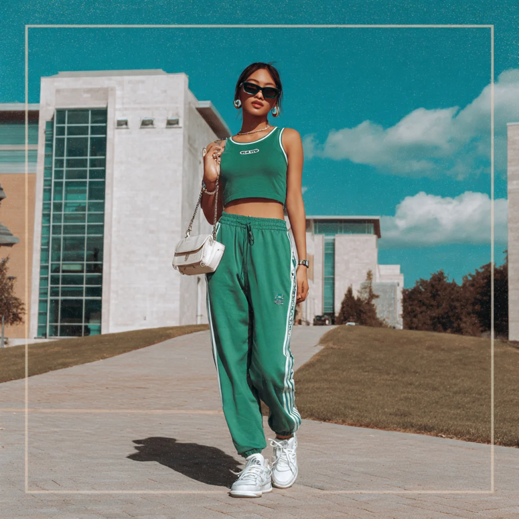 Y2K Back to School Outfits: Logo Crops and Track Pants