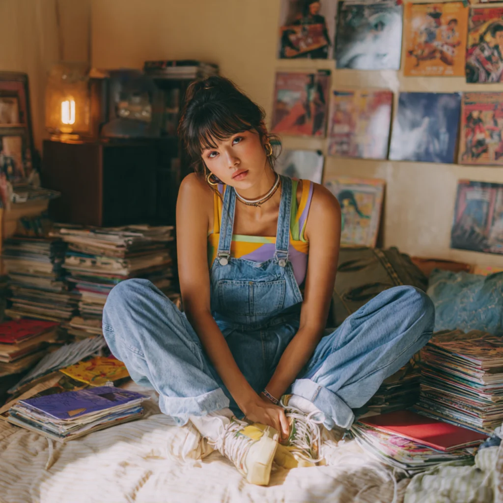 Y2K Back to School Outfits: Tube Top with Denim Overalls