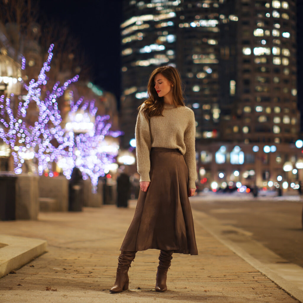 Elevated Cashmere Sweater and Slip Skirt Idea