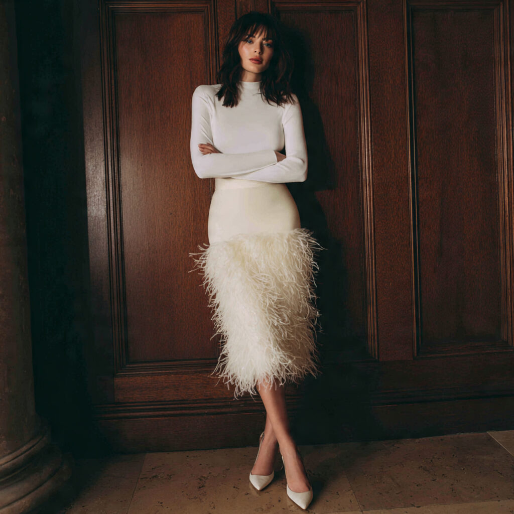 20 Best Party Outfit Ideas for Every Style & Occasion 5 Feather Trimmed Midi Skirt