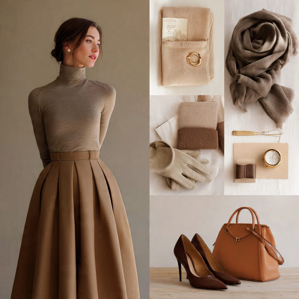 High-Waisted A-Line Wool