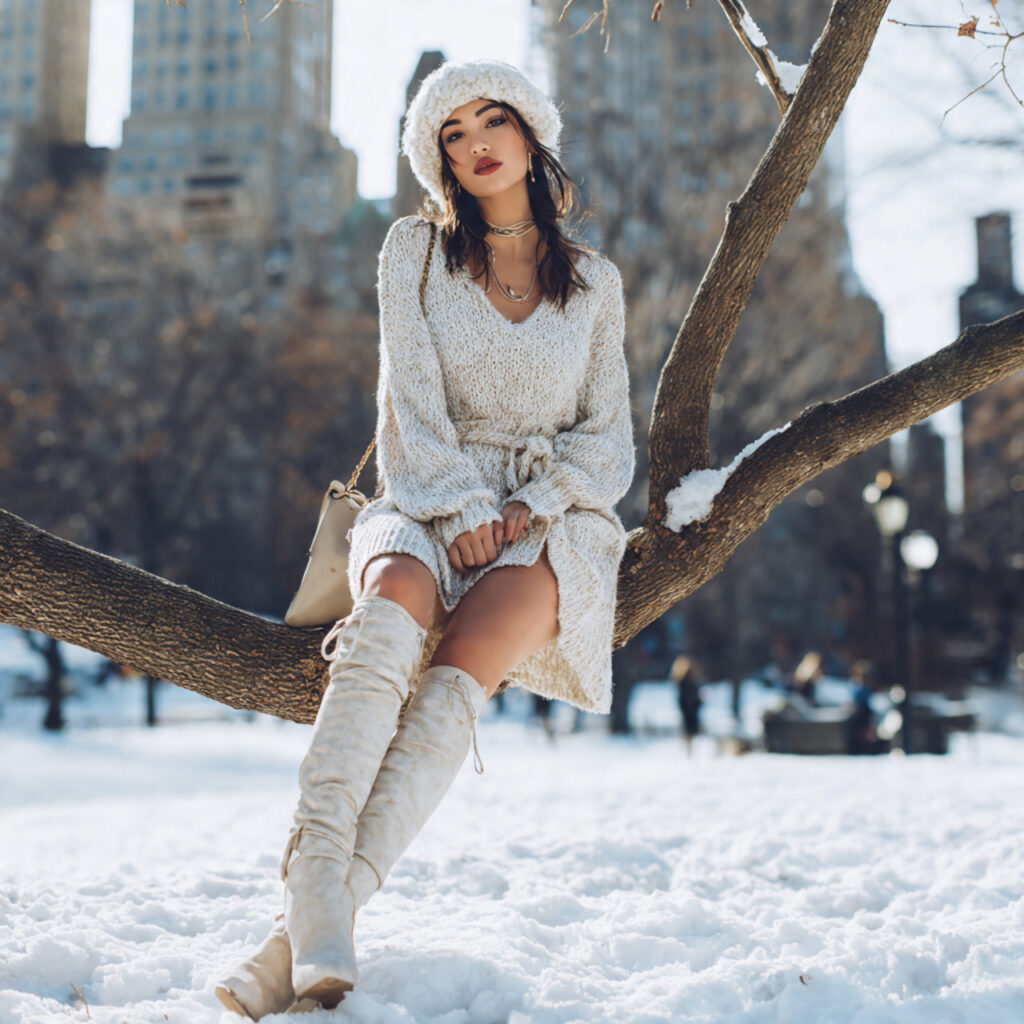 Knit Sweater Dress and Over-The-Knee Boot Idea