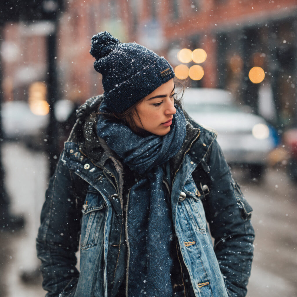 Layering a Denim Jacket Under a Parka Idea
