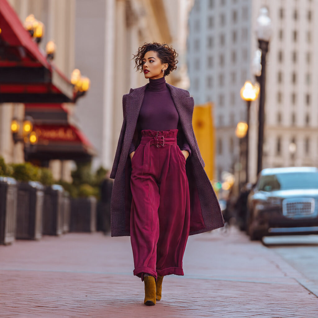 Layering a Turtleneck Under a Jumpsuit Idea