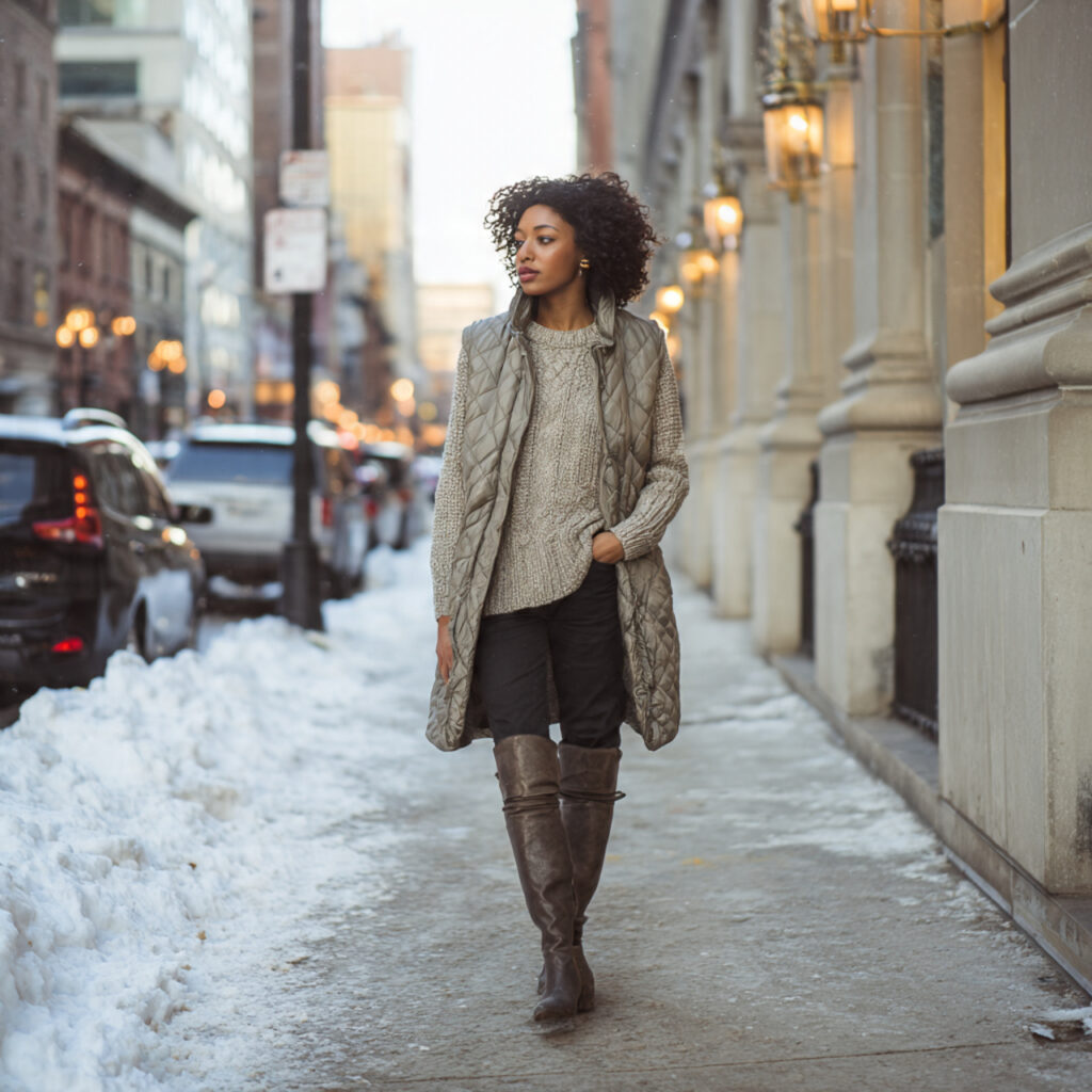 Longline Vest Over a Thin Knit Idea