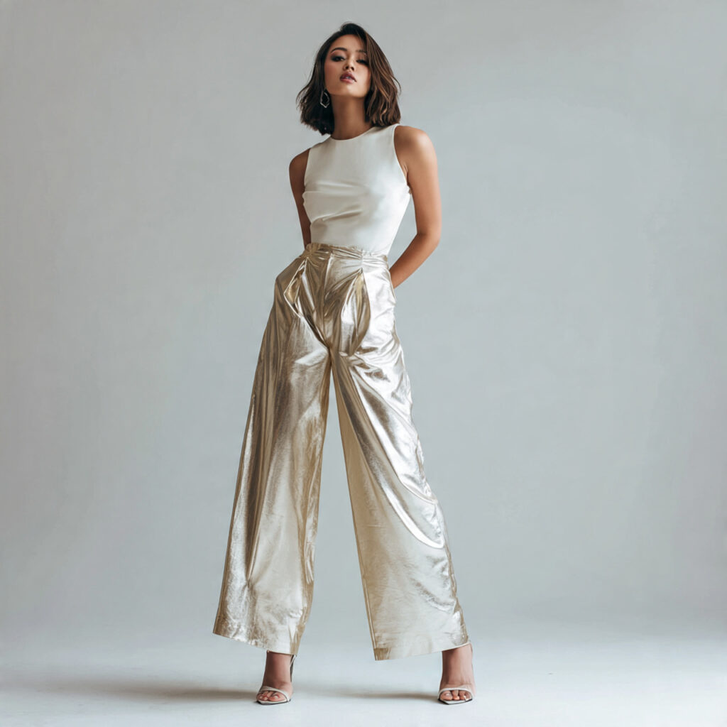 20 Best Party Outfit Ideas for Every Style & Occasion 4 Metallic Wide Leg Pants