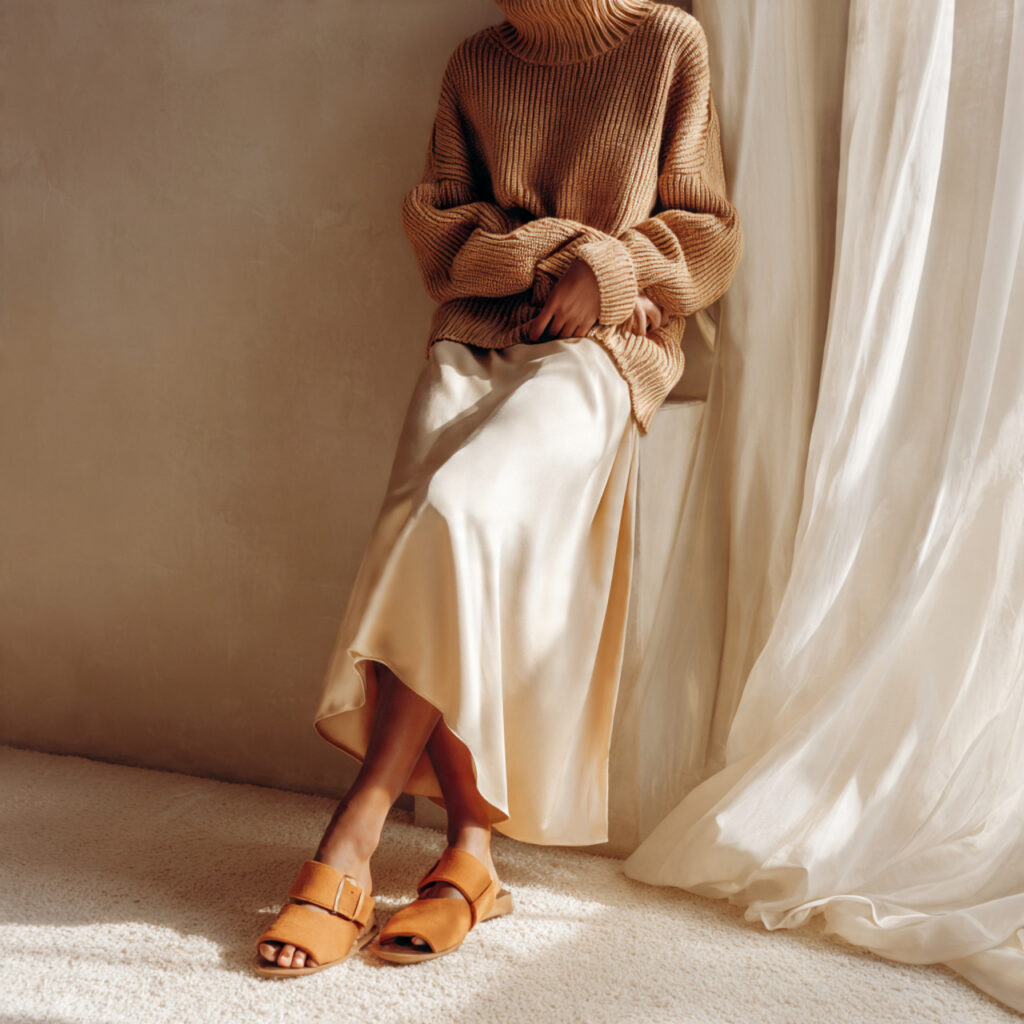 Silk Slip and Chunky Knit Combo