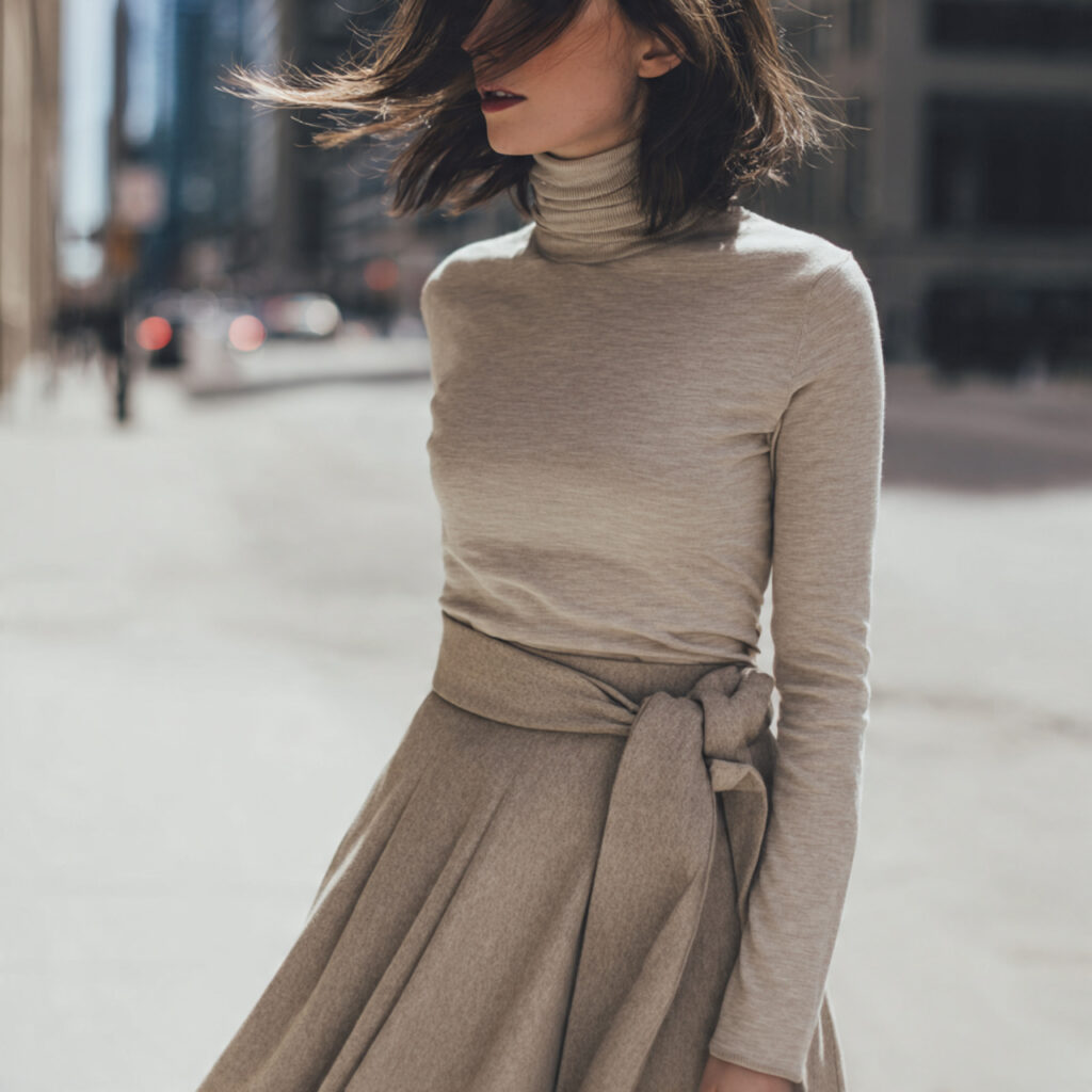 Wool Wrap Skirt with Turtleneck