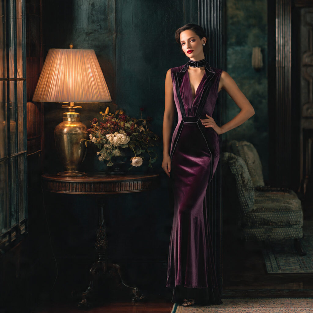 Art Deco Velvet Evening Gown Idea