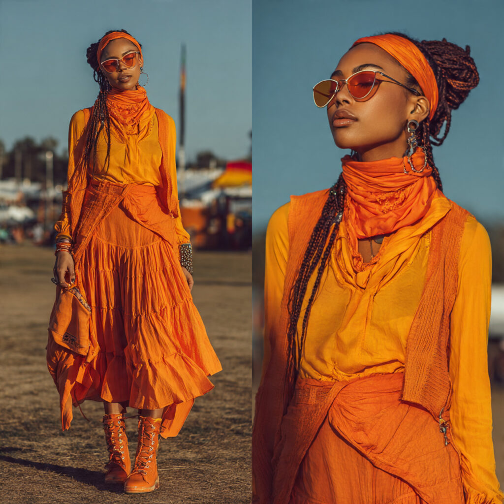 25 Trendy Festival Outfit Ideas to Elevate Your Music Festival Style 16 Bold Monochrome Pop Idea