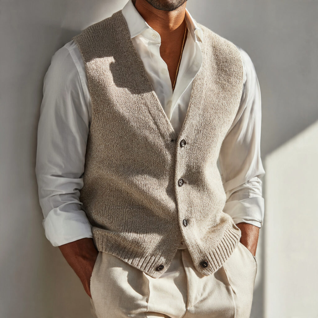 Button-Down Shirt and Knit Vest Look