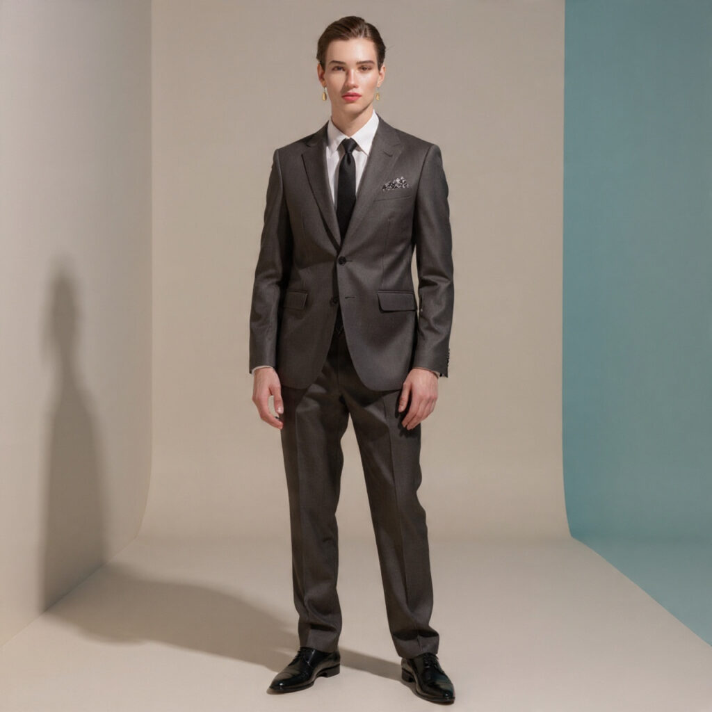 Charcoal Grey Suit with a Patterned Pocket Square