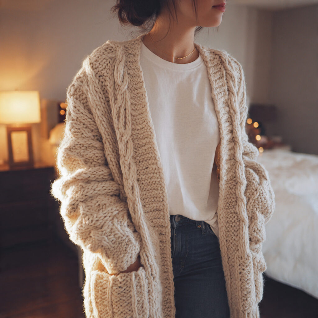 20 Trendy Cute Winter Outfits Ideas to Elevate Your Seasonal Wardrobe 7 Chunky Cable Knit Cardigans