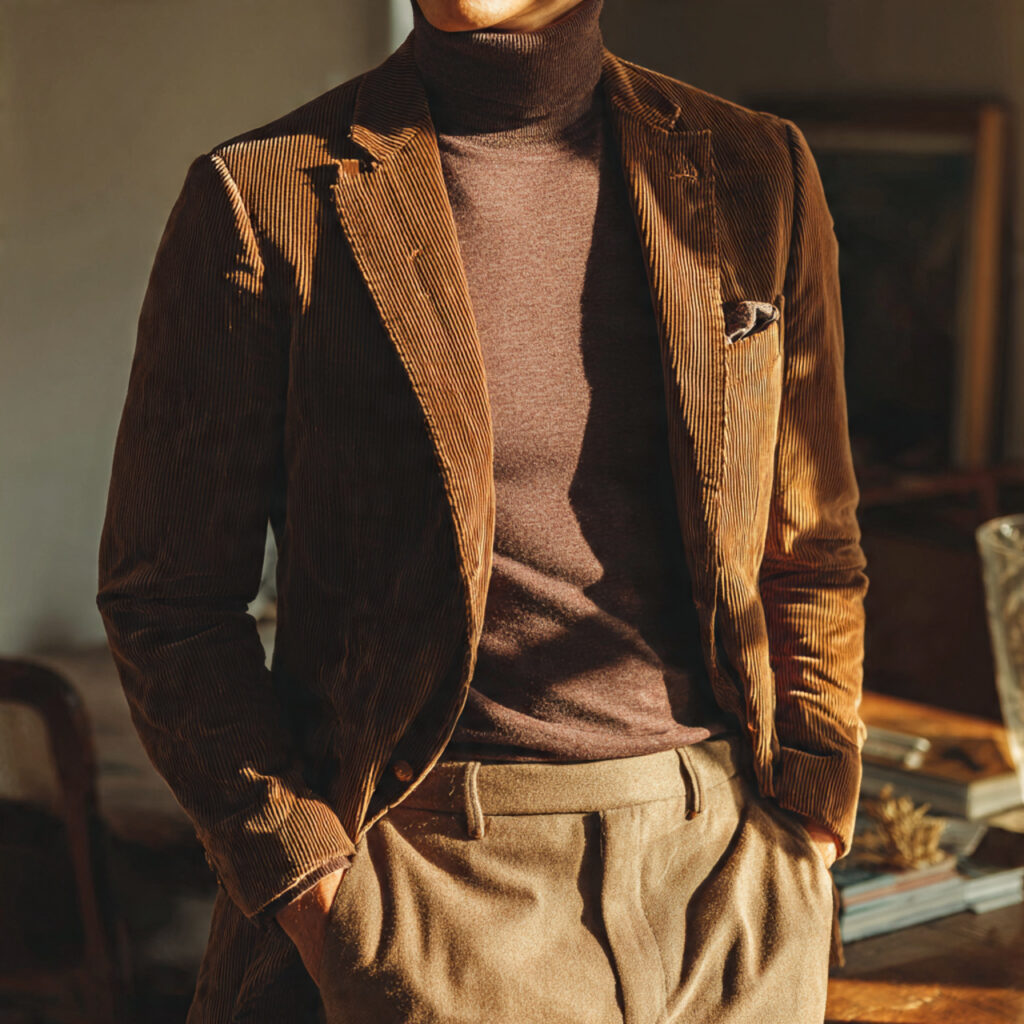 Corduroy Blazer and Turtleneck Layering