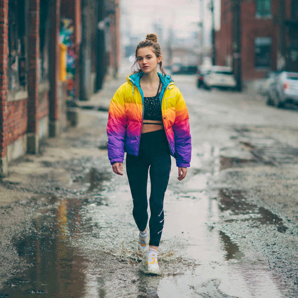 Cropped Puffer Jacket and High Waisted Leggings Idea