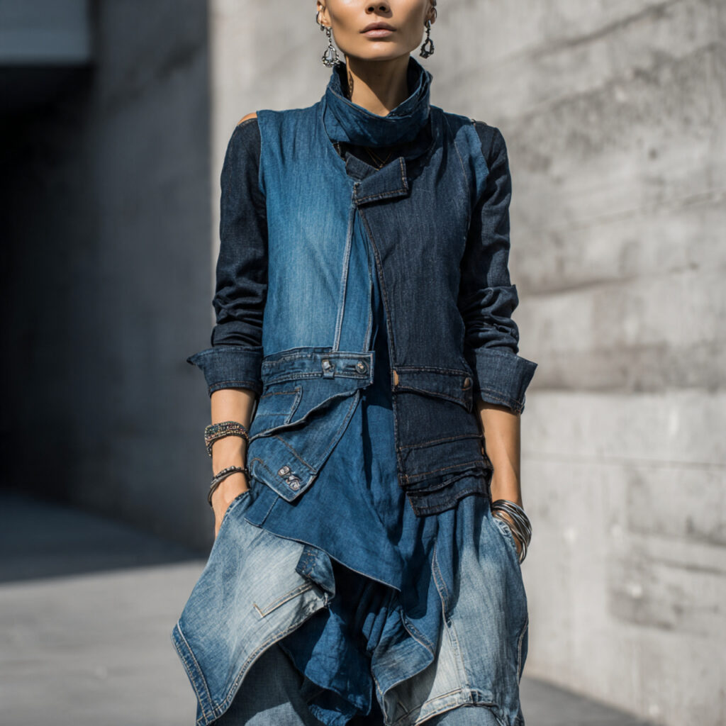 22 Trendy Unique Outfit Ideas That Break Trends & Redefine Fashion 11 Deconstructed Denim Coordination