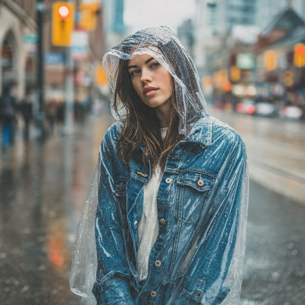 Denim Jacket under a Clear Rain Poncho Idea