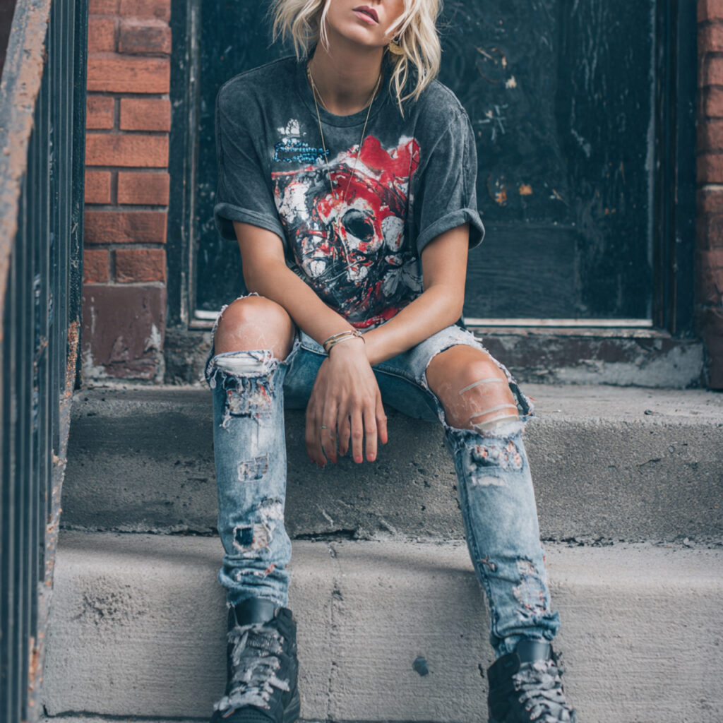 25 Trendy Western Outfit Ideas to Upgrade Your Wardrobe 2 Distressed Denim and Graphic Tee Idea