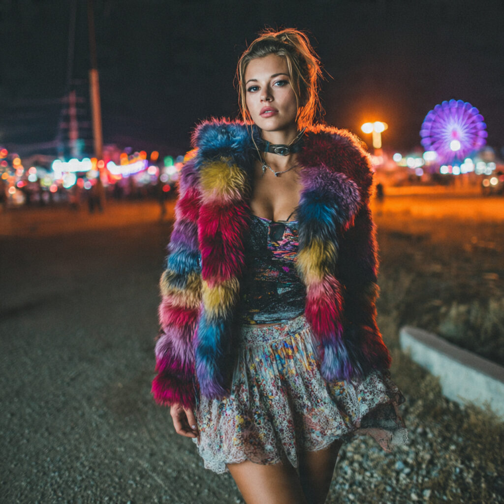 25 Trendy Festival Outfit Ideas to Elevate Your Music Festival Style 19 Faux Fur Statement Idea