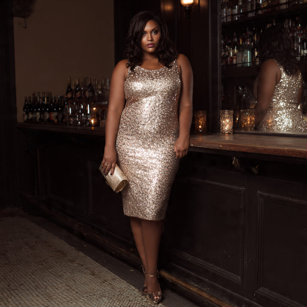25 Best Plus Size Wedding Outfit Ideas: Stunning Styles for Every Celebration 8 Glamorous Sequin Embellished Shift Dress