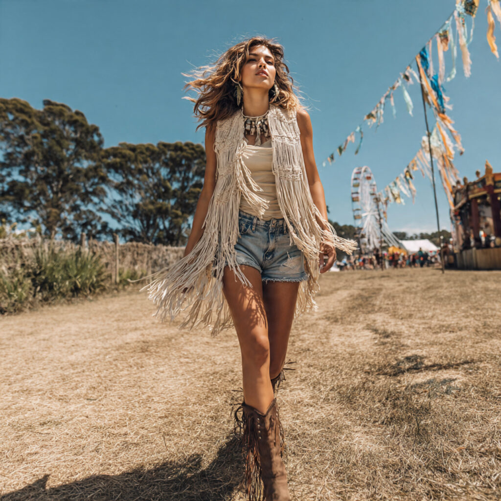 High Waisted Shorts with Fringed Vests