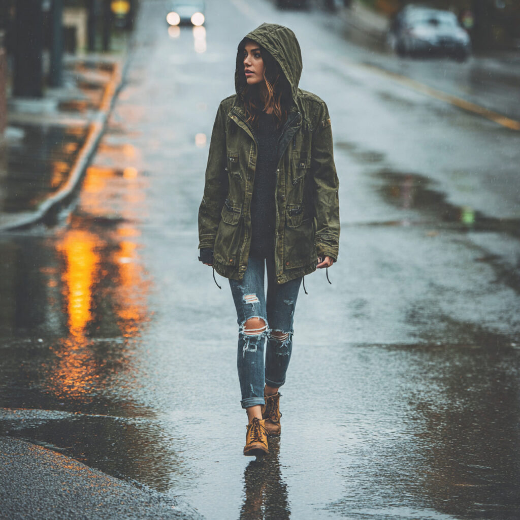 Hooded Anorak and Distressed Skinny Jeans Idea