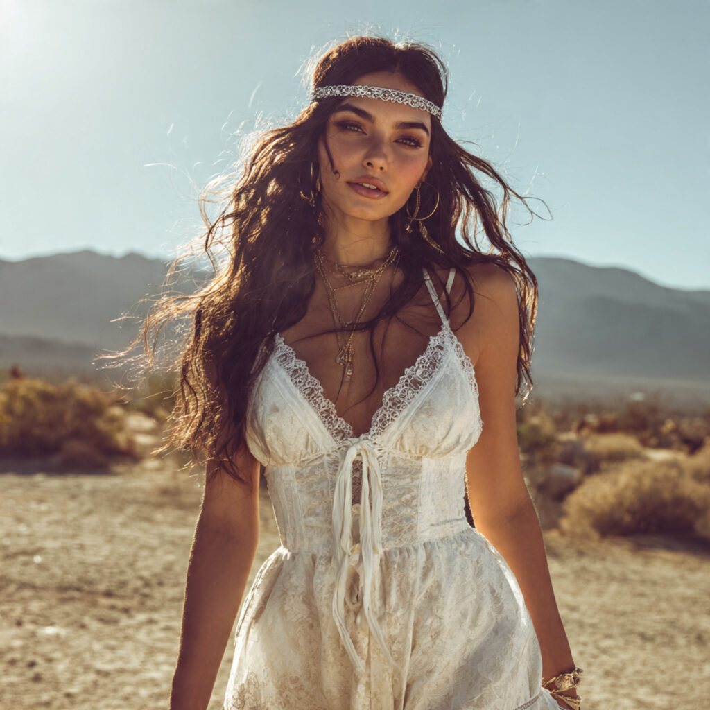 Lace Inset Rompers with Metallic Headbands