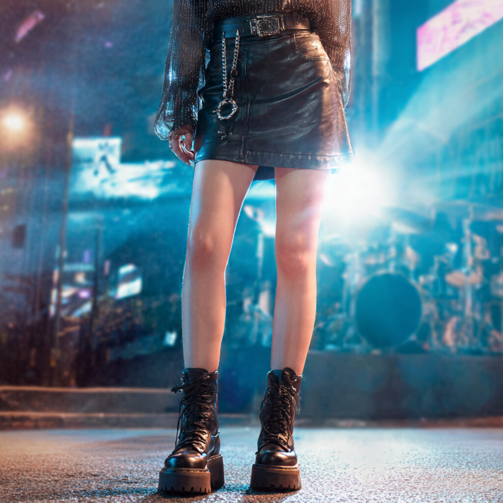 Leather Mini Skirt and Combat Boots