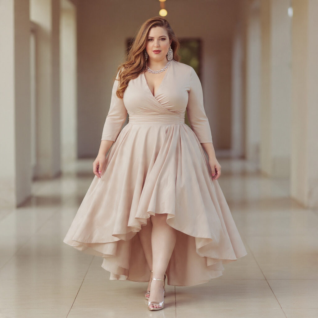 25 Best Plus Size Wedding Outfit Ideas: Stunning Styles for Every Celebration 12 Minimalist Column Dress with Statement Jewelry