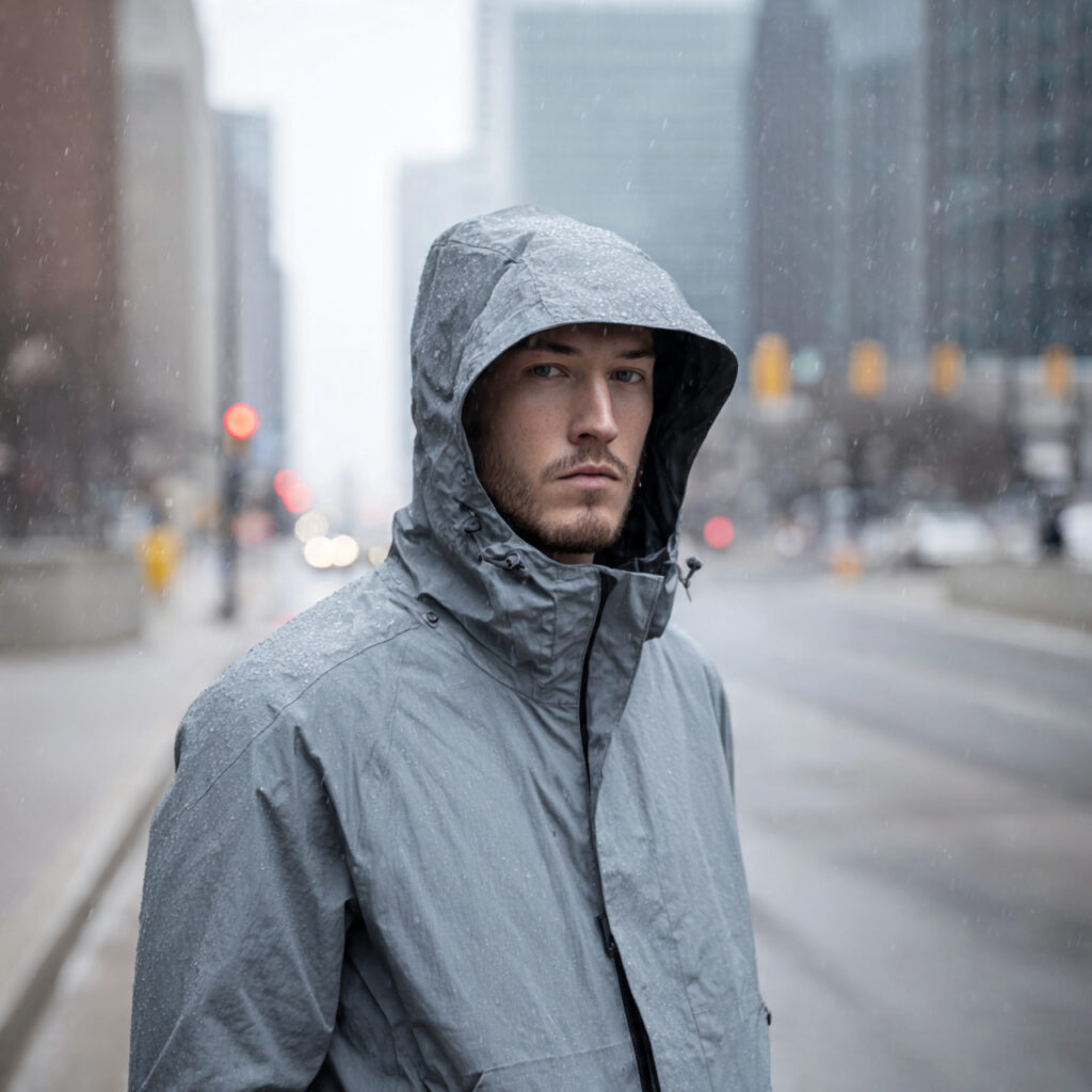 Minimalist Slate Gray Hooded Raincoat Idea