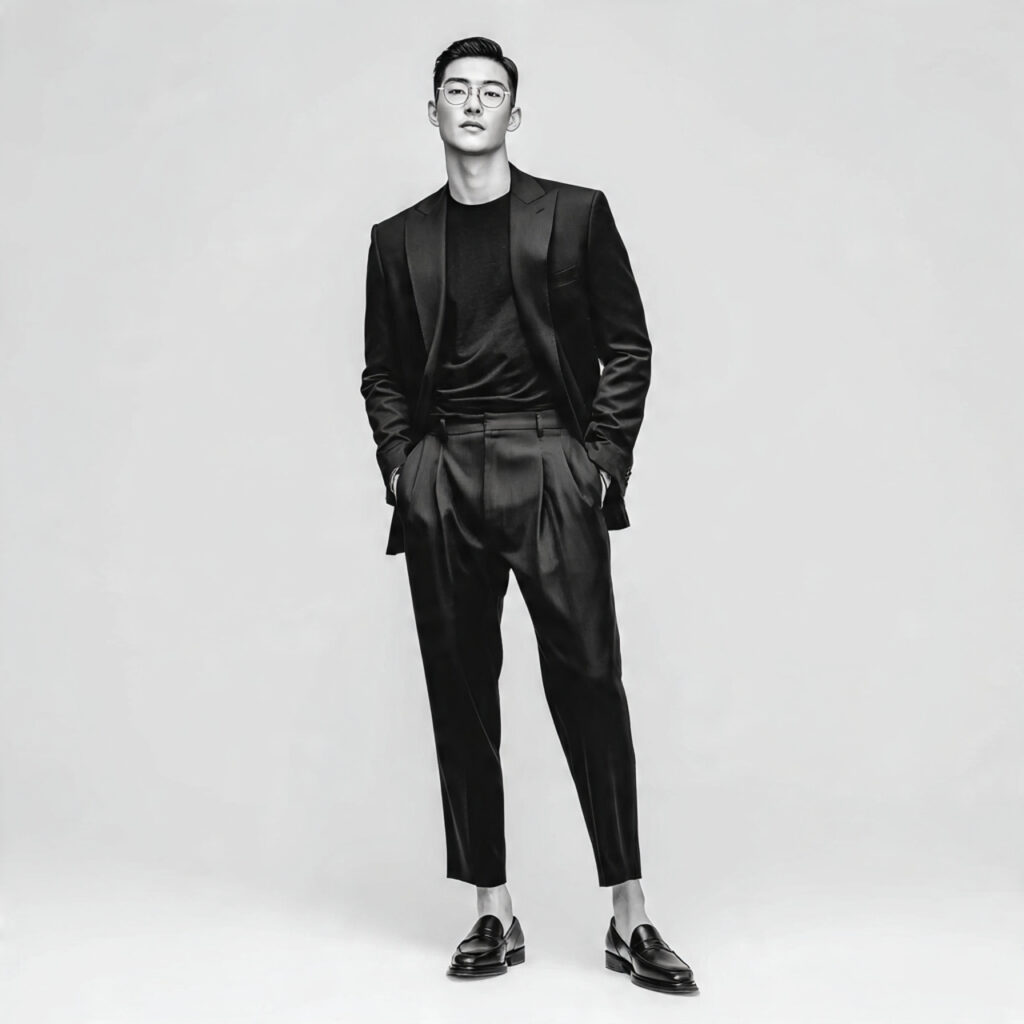 Monochrome Power Suit with Loafers