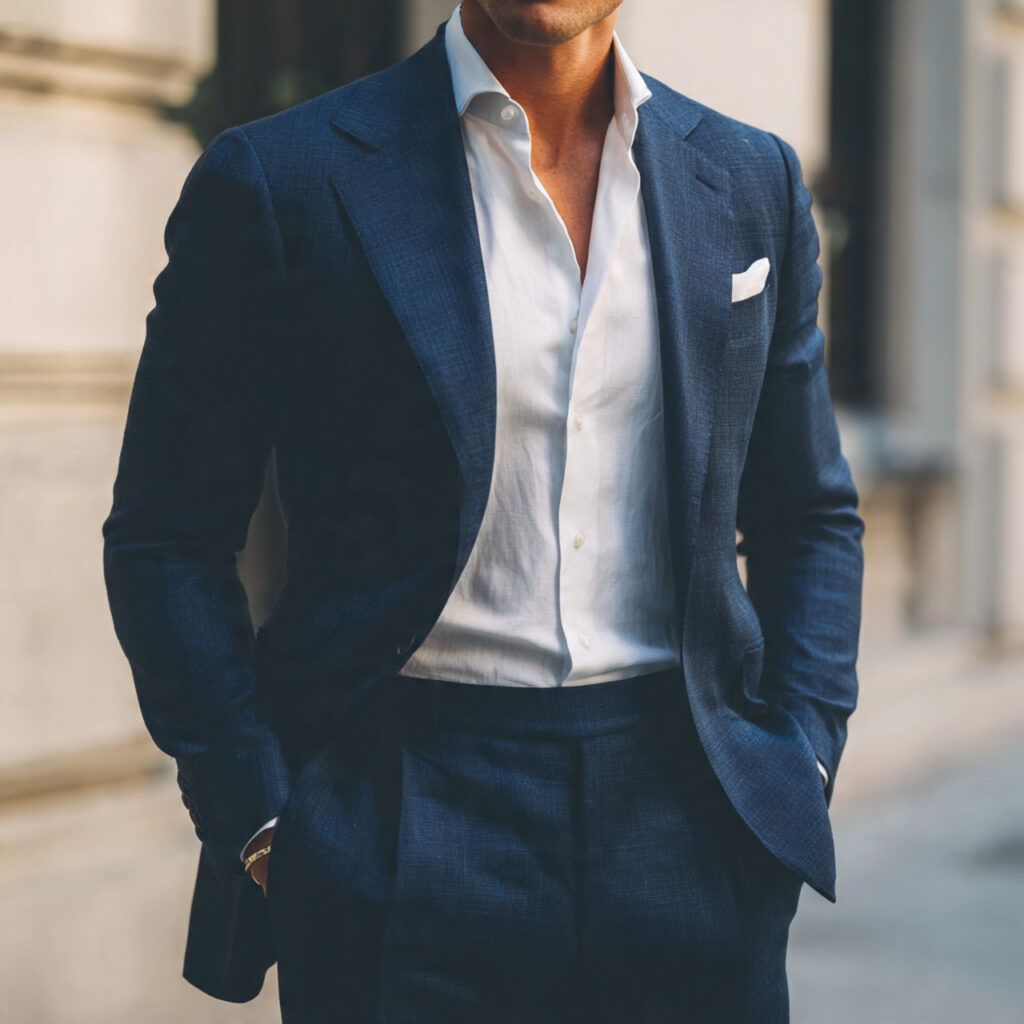 Navy Blue Suit with a Crisp White Shirt