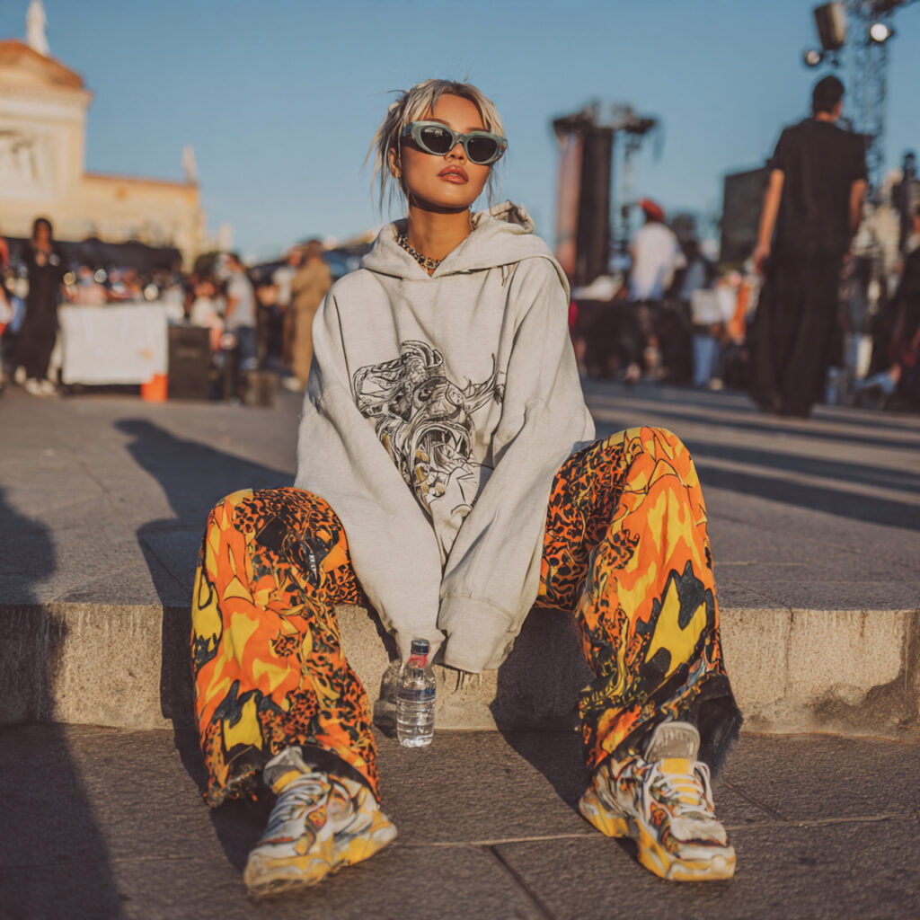 25 Trendy Festival Outfit Ideas to Elevate Your Music Festival Style 12 Oversized Graphic Streetwear Idea