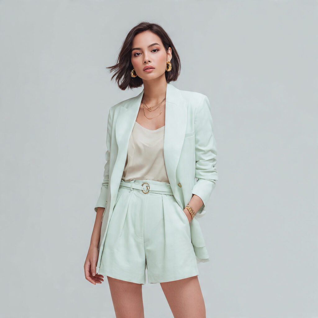 Pastel Tailored Shorts and Blazer Set