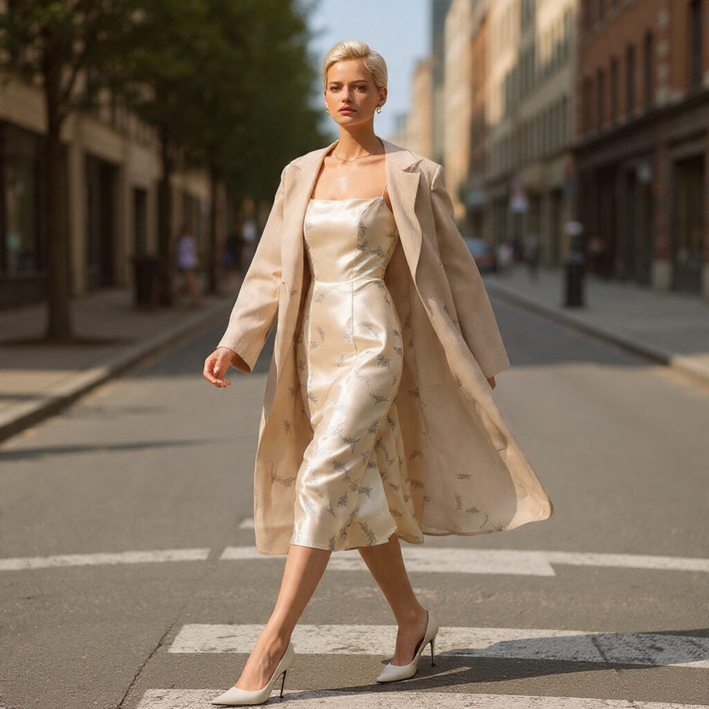 Patterned Midi Dress and Pointed Heels