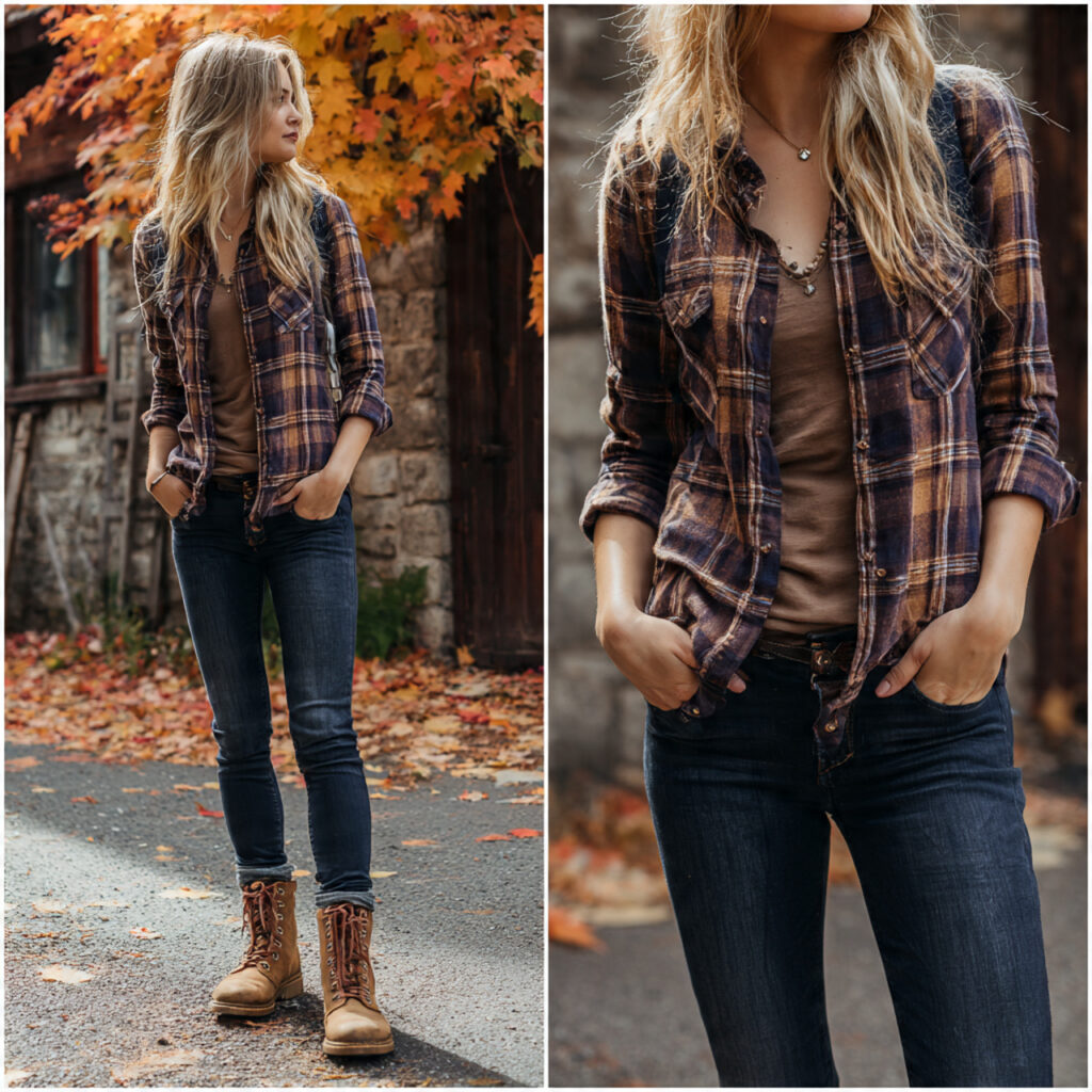 25 Trendy Western Outfit Ideas to Upgrade Your Wardrobe 7 Plaid Flannel and Skinny Jeans Idea