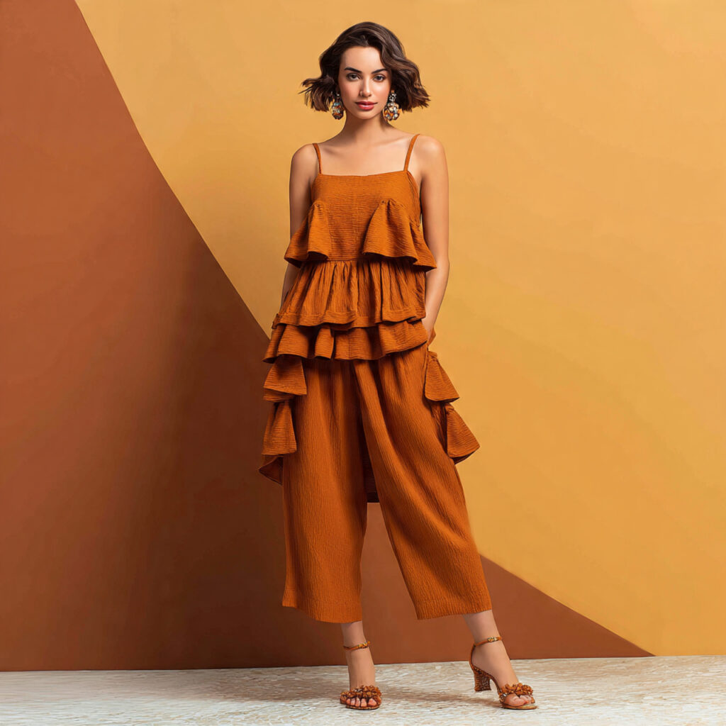 25 Best Plus Size Wedding Outfit Ideas: Stunning Styles for Every Celebration 23 Playful Tiered Peplum Top and Trousers