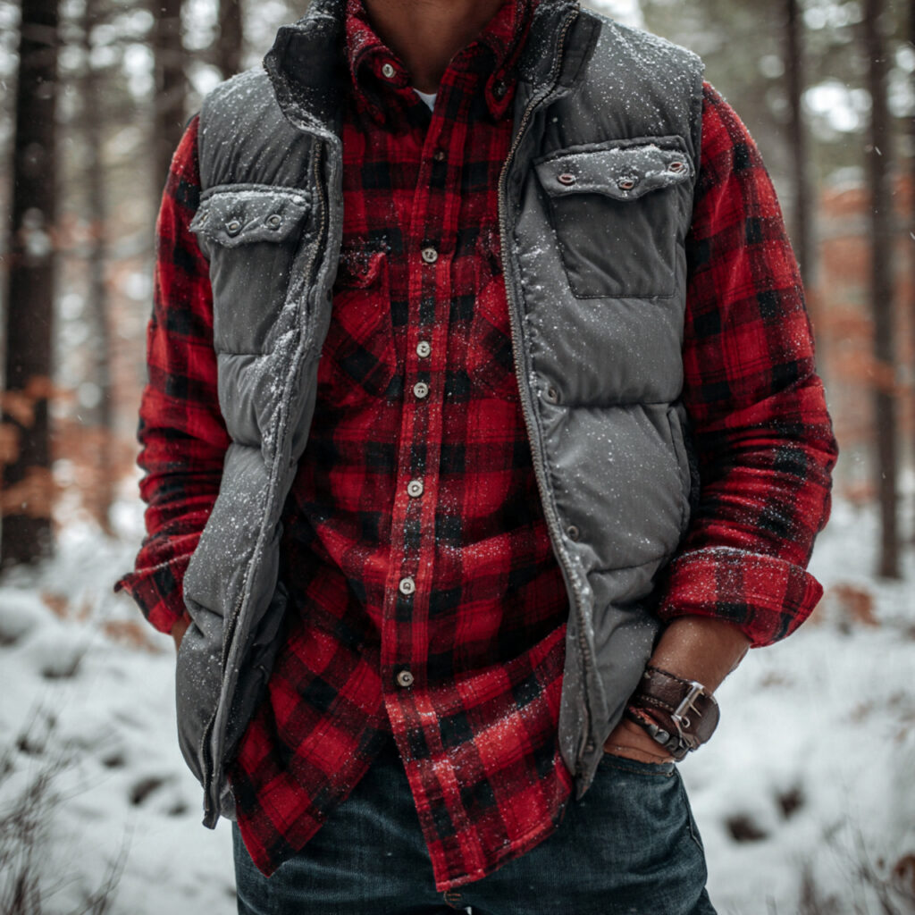 20 Trendy Cute Winter Outfits Ideas to Elevate Your Seasonal Wardrobe 8 Quilted Puffer Vests and Flannel Shirts
