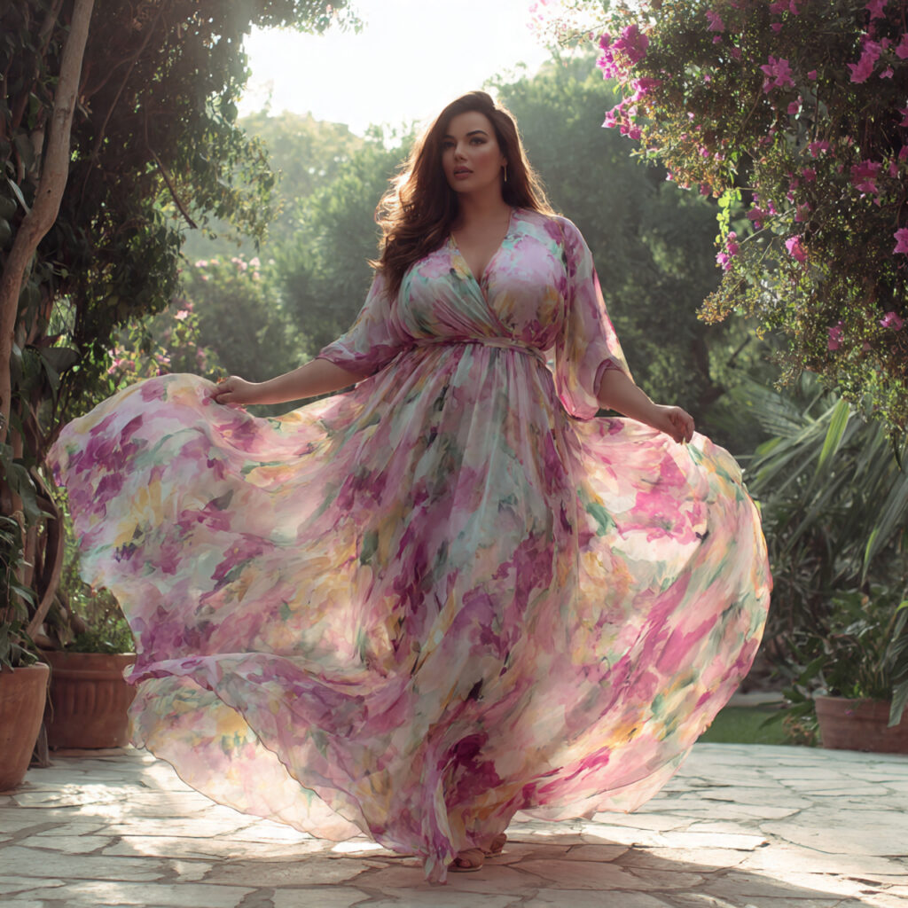 25 Best Plus Size Wedding Outfit Ideas: Stunning Styles for Every Celebration 1 Romantic Floral Chiffon Maxi Dress