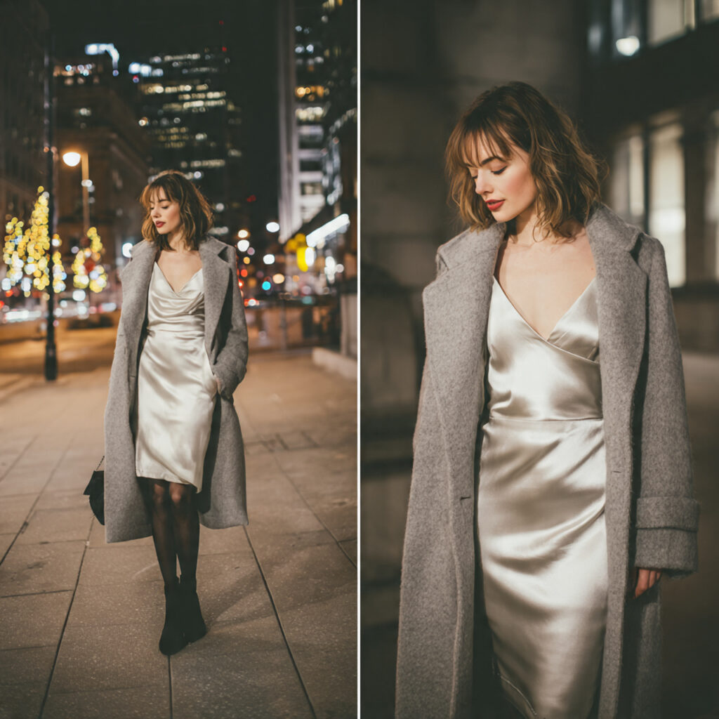 20 Trendy Cute Winter Outfits Ideas to Elevate Your Seasonal Wardrobe 10 Satin Slip Dresses with Heavy Wool Coats