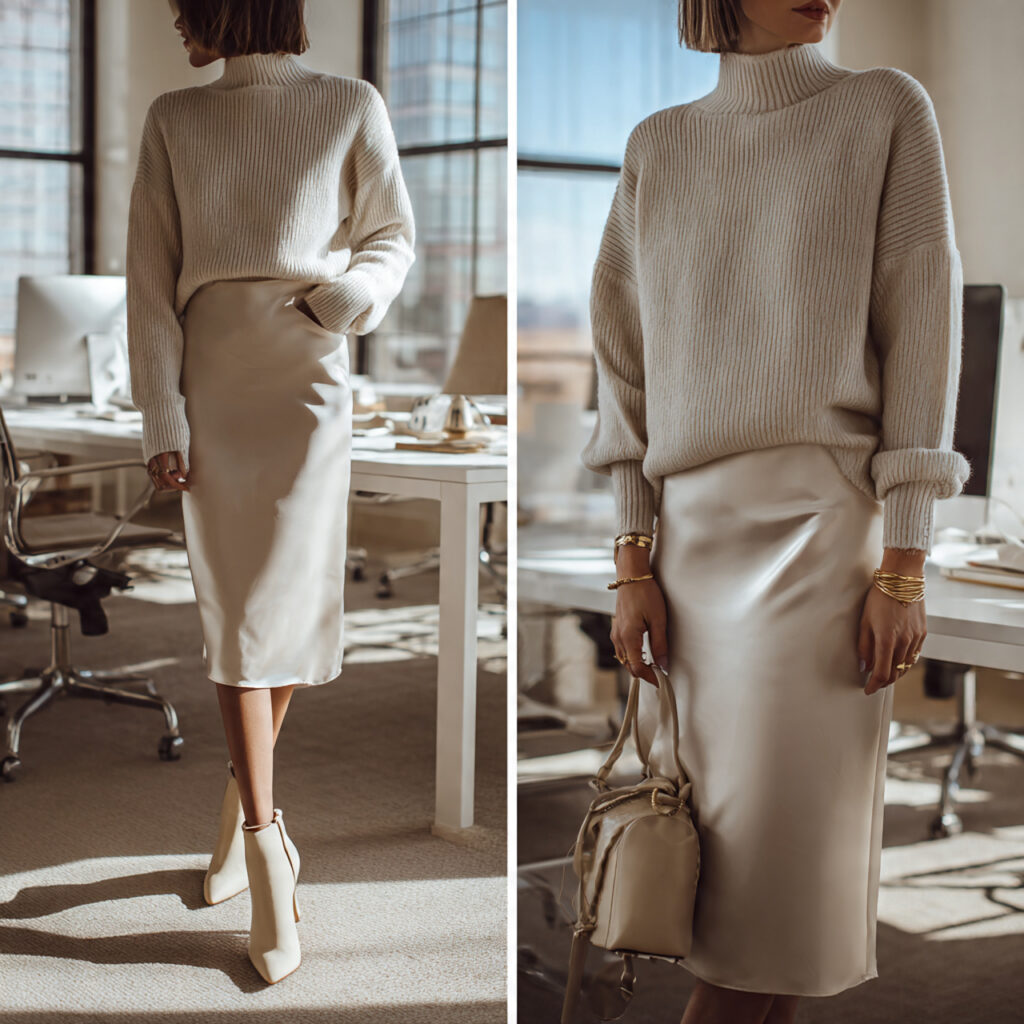 Satin Slip Skirts with Chunky Knitwear