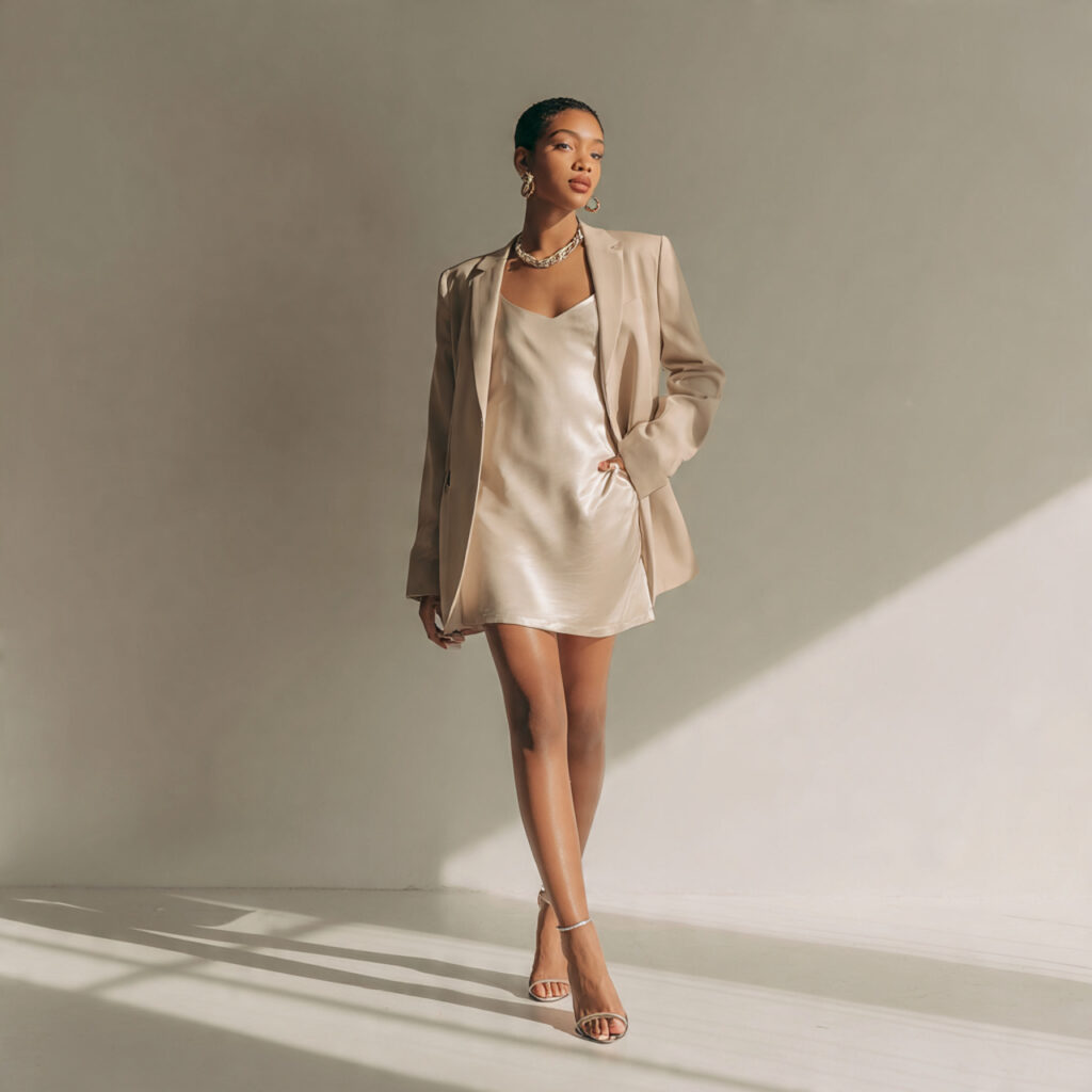 Silk Slip Dress with an Oversized Blazer