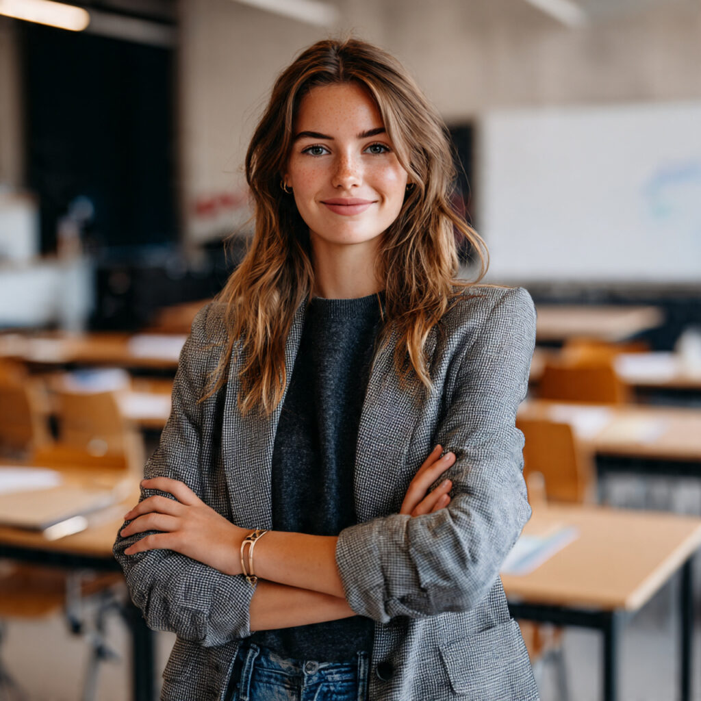 20 Best Teacher Outfit Ideas: Stylish, Comfortable Looks for Every School Day 4 Structured Blazer and Dark Denim Idea